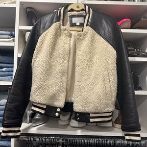 Faux shearling and leather bomber jacket